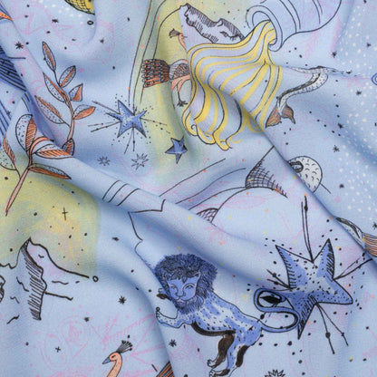 Viscose Crepe Print - Blue and Yellow Celestial Creatures - Mood Exclusive Mythical Me