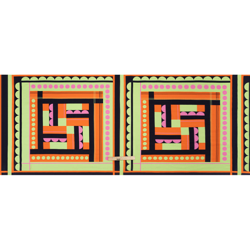 Slubbed Viscose Woven Panel - Orange, Lime Green and Pink Abstract Geometric - Mood Exclusive Abstract Thoughts Full