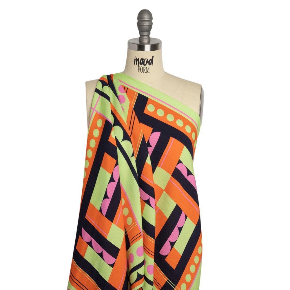 Slubbed Viscose Woven Panel - Orange, Lime Green and Pink Abstract Geometric - Mood Exclusive Abstract Thoughts Drape