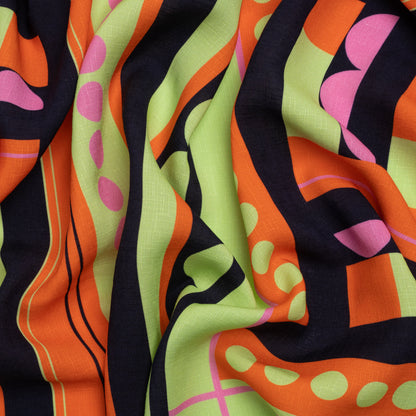 Slubbed Viscose Woven Panel - Orange, Lime Green and Pink Abstract Geometric - Mood Exclusive Abstract Thoughts