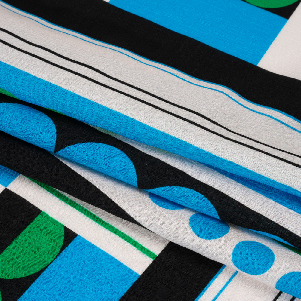 Slubbed Viscose Woven Panel - Blue, Green and Black Abstract Geometric - Mood Exclusive Abstract Thoughts Folded