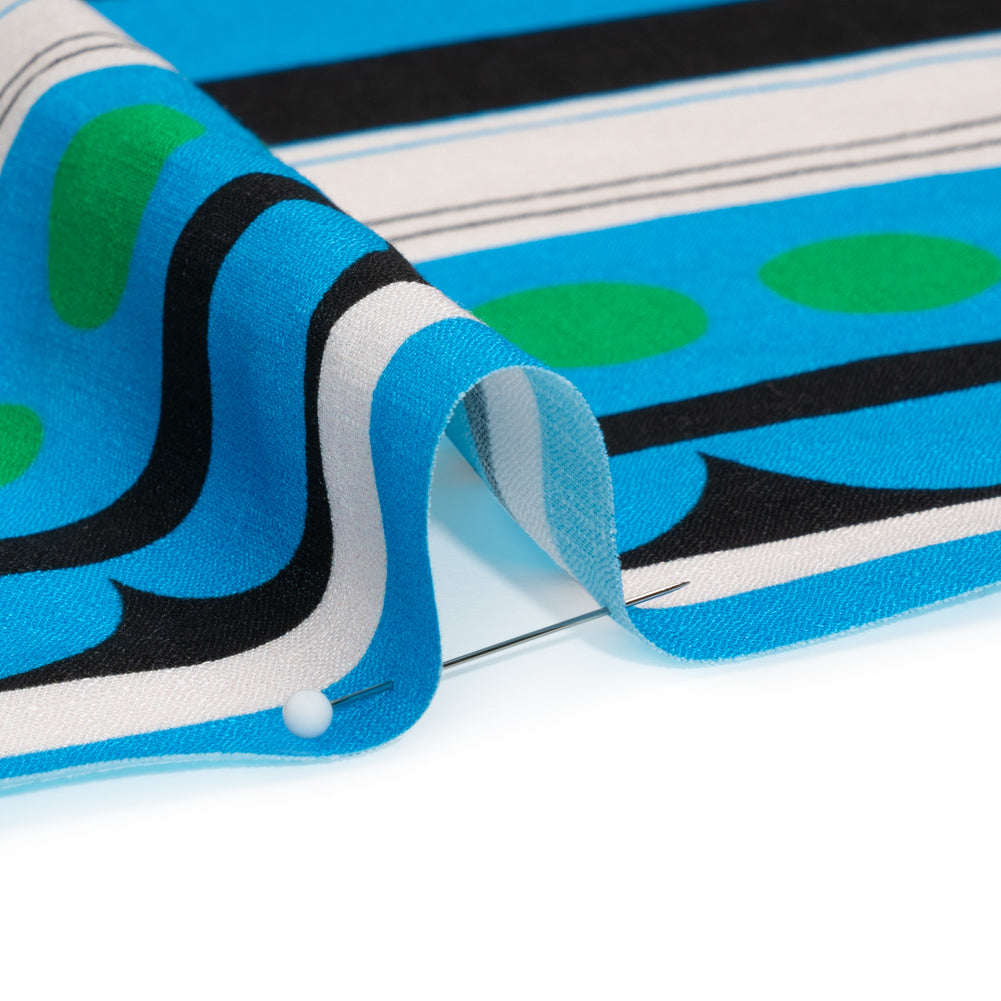 Slubbed Viscose Woven Panel - Blue, Green and Black Abstract Geometric - Mood Exclusive Abstract Thoughts Detail