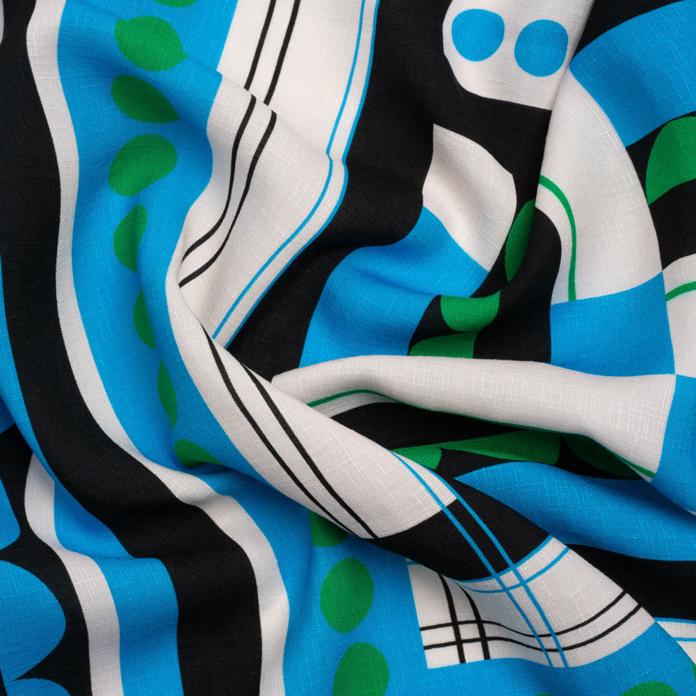 Slubbed Viscose Woven Panel - Blue, Green and Black Abstract Geometric - Mood Exclusive Abstract Thoughts