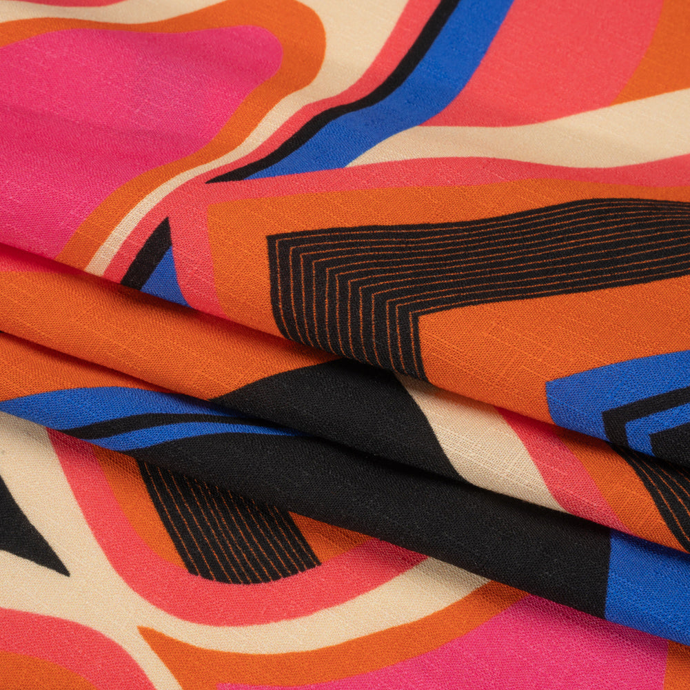 Slubbed Viscose Woven Print - Orange, Blue and Pink Abstract Spades - Mood Exclusive Take it Easy Folded