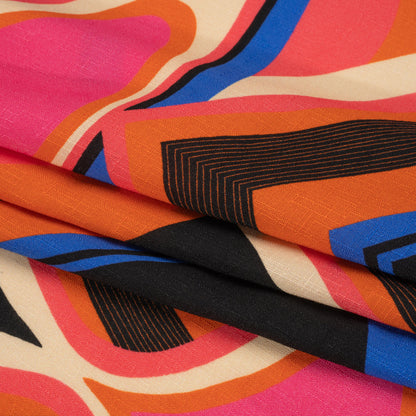 Slubbed Viscose Woven Print - Orange, Blue and Pink Abstract Spades - Mood Exclusive Take it Easy Folded