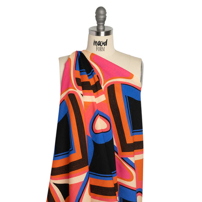 Slubbed Viscose Woven Print - Orange, Blue and Pink Abstract Spades - Mood Exclusive Take it Easy Drape