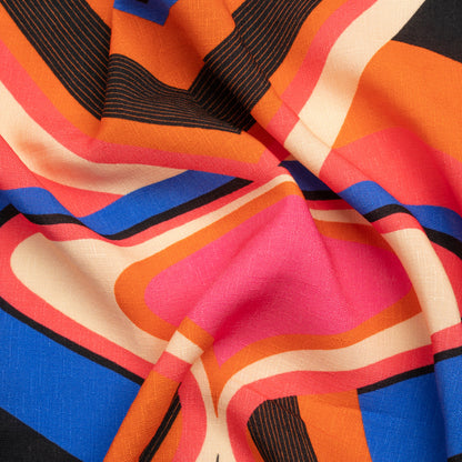 Slubbed Viscose Woven Print - Orange, Blue and Pink Abstract Spades - Mood Exclusive Take it Easy