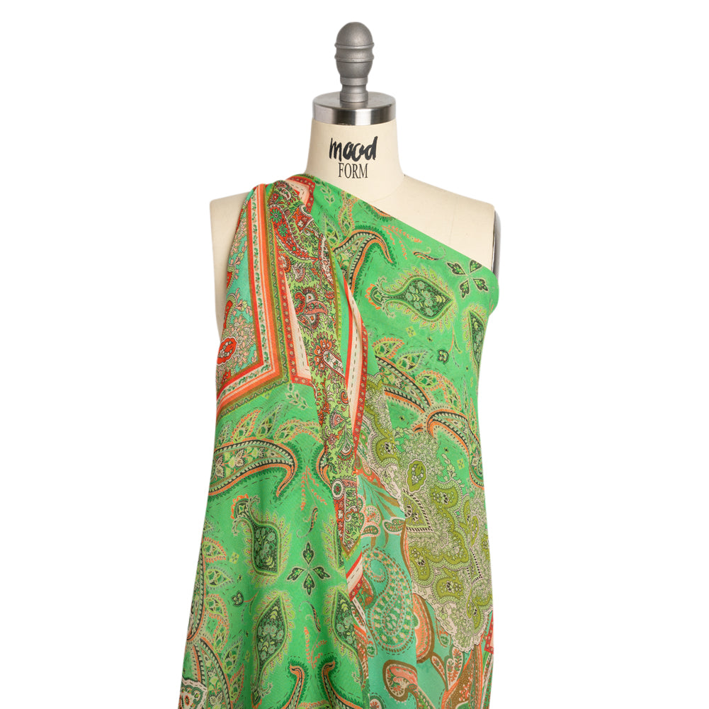 Mood Exclusive Green Petals and Paisleys Viscose Georgette Detail