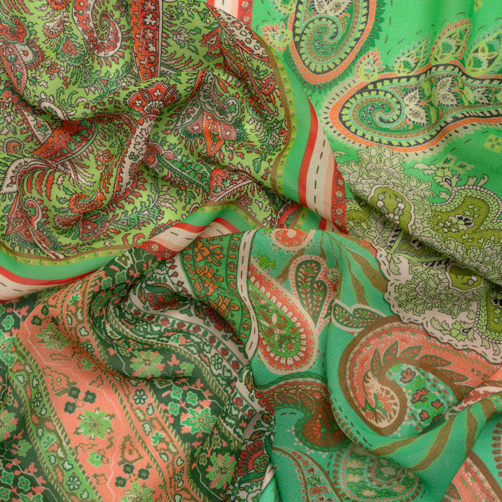 Mood Exclusive Green Petals and Paisleys Viscose Georgette