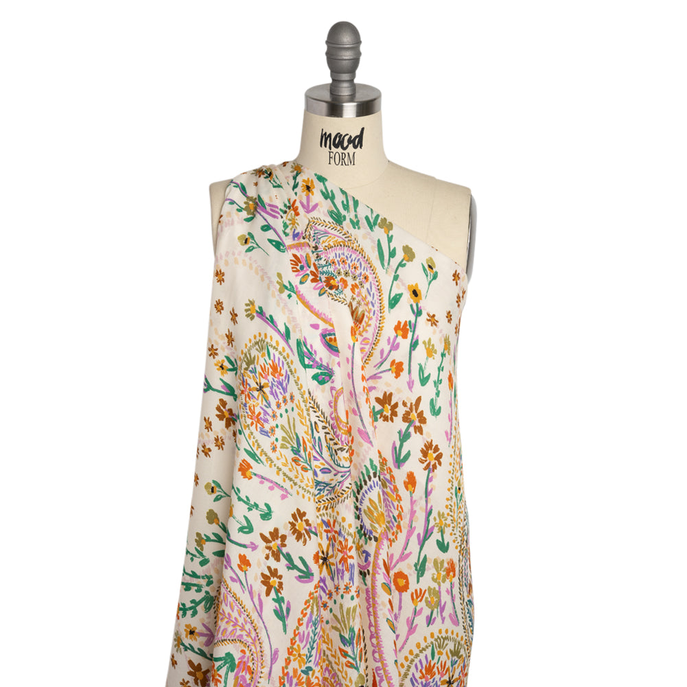 Viscose and Linen Twill Panel - White and Rainbow Paisley and Floral - Mood Exclusive Realized Wonders Detail