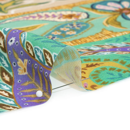 Viscose and Linen Twill Print - Purple and Green Paisley and Floral Stripes - Mood Exclusive Botanical Bliss Folded