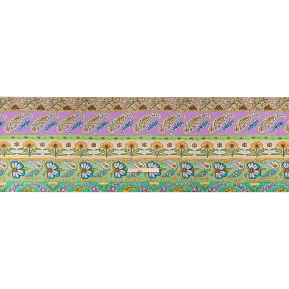 Viscose and Linen Twill Print - Purple and Green Paisley and Floral Stripes - Mood Exclusive Botanical Bliss Drape