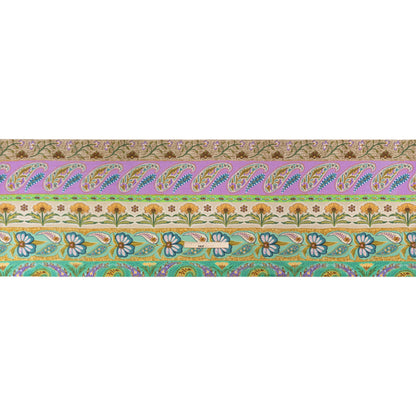 Viscose and Linen Twill Print - Purple and Green Paisley and Floral Stripes - Mood Exclusive Botanical Bliss Drape