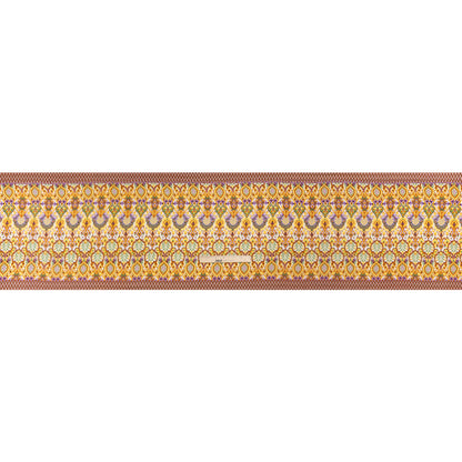 Viscose and Linen Twill Print - Yellow and Orange Stylized Flowers and Chevrons - Mood Exclusive Fashion Floral Drape