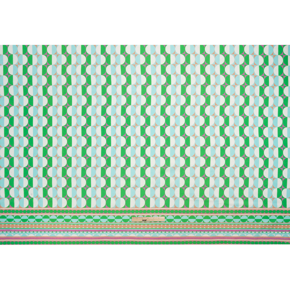 Viscose and Linen Woven Panel Print - Green and Sky Blue Split Circles - Mood Exclusive Circle Back Full