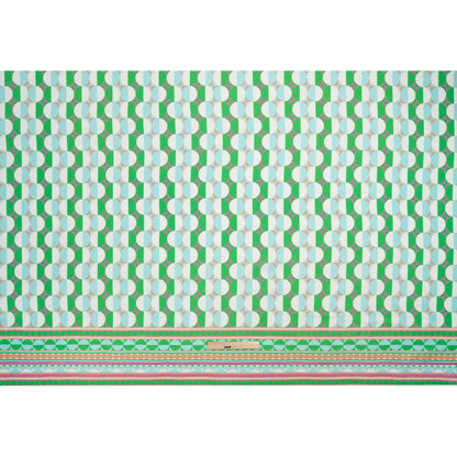 Viscose and Linen Woven Panel Print - Green and Sky Blue Split Circles - Mood Exclusive Circle Back Full
