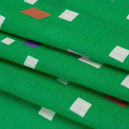 Viscose and Linen Woven Print - Green and Pink Squares - Mood Exclusive Square Dancing Folded