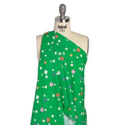 Viscose and Linen Woven Print - Green and Pink Squares - Mood Exclusive Square Dancing Drape