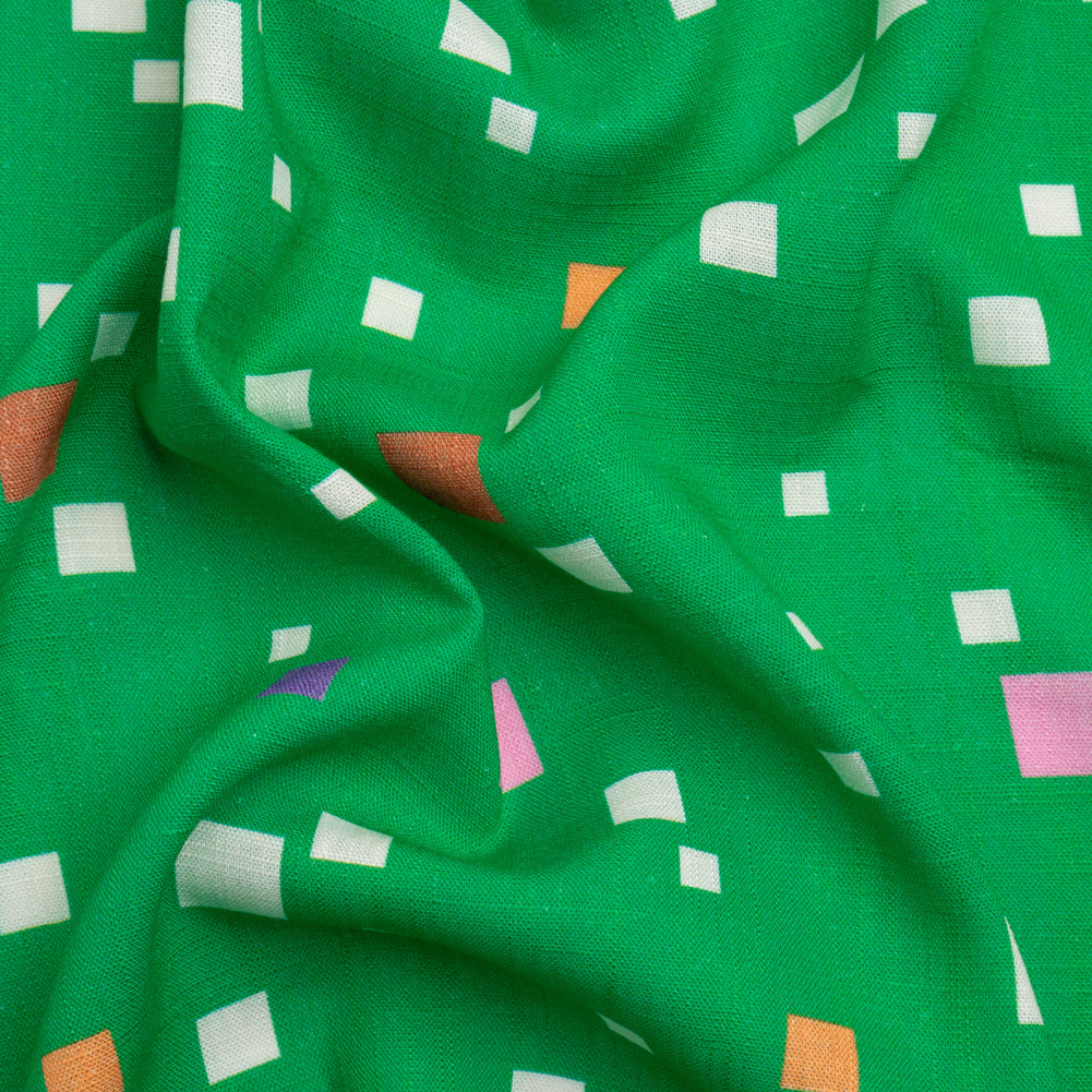 Viscose and Linen Woven Print - Green and Pink Squares - Mood Exclusive Square Dancing