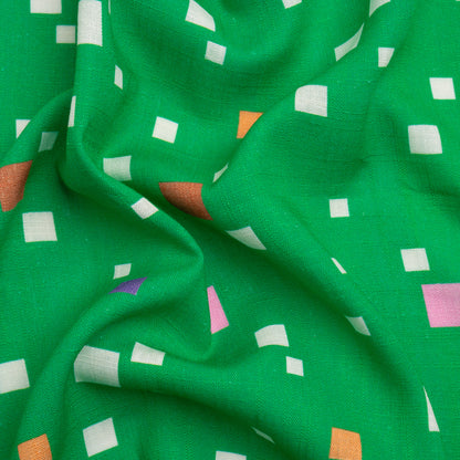 Viscose and Linen Woven Print - Green and Pink Squares - Mood Exclusive Square Dancing