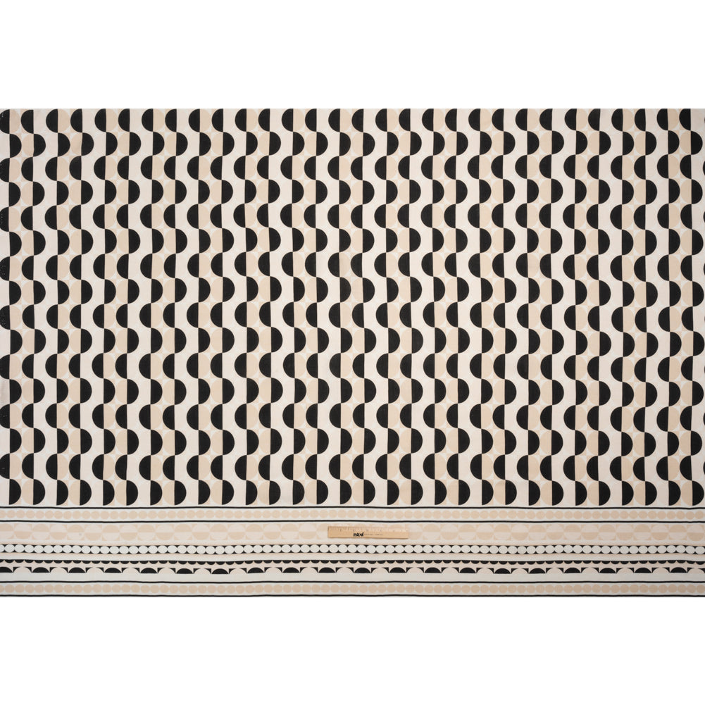 Viscose and Linen Woven Panel Print - Black and White Split Circles - Mood Exclusive Circle Back Full
