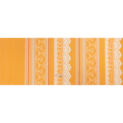 Viscose and Linen Woven Print - Yellow and White Lace and Floral Stripes - Mood Exclusive Lace and Ribbons Full