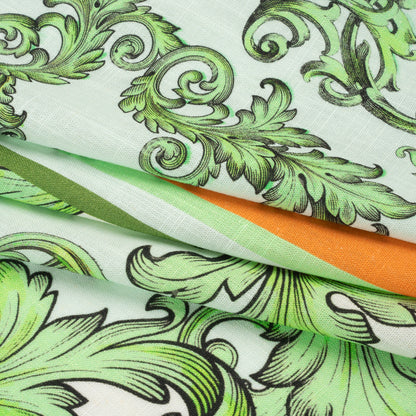 Viscose and Linen Woven Panel Print - Green and Orange Leafy Squares - Mood Exclusive Havana Spring Folded