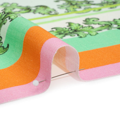 Viscose and Linen Woven Panel Print - Green and Orange Leafy Squares - Mood Exclusive Havana Spring Detail