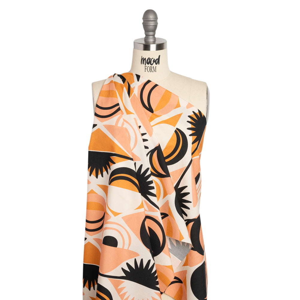 Cotton Poplin Print - Orange Geometric Suns and Circles - Mood Exclusive Twinkle Twinkle Drape