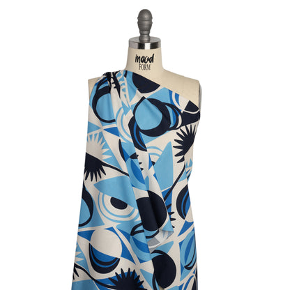Cotton Poplin Print - Blue Geometric Suns and Circles - Mood Exclusive Twinkle Twinkle Detail