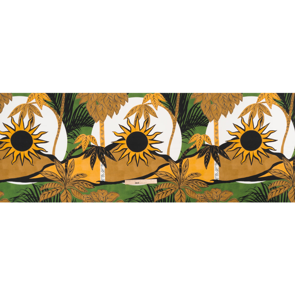 Cotton Poplin Print - Green Suns and Palm Trees - Mood Exclusive Sun Salutation Full
