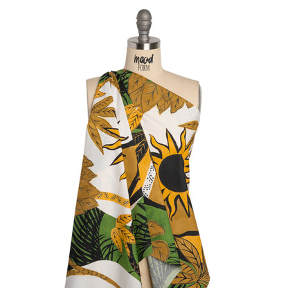 Cotton Poplin Print - Green Suns and Palm Trees - Mood Exclusive Sun Salutation Drape
