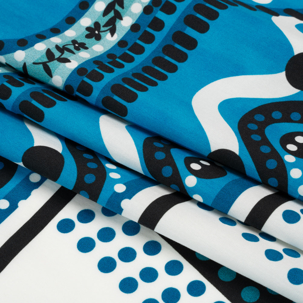 Cotton Poplin Panel - Blue Geometric and Floral - Mood Exclusive Link Up Folded