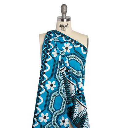 Cotton Poplin Panel - Blue Geometric and Floral - Mood Exclusive Link Up Drape