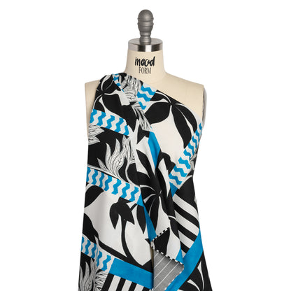 Cotton Poplin Panel - Blue Palm Tree Stripes - Mood Exclusive Bahama Shutter Drape