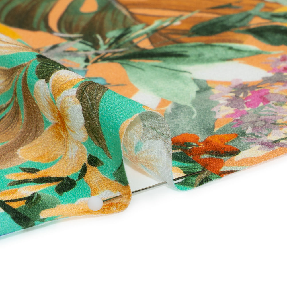 Sustainable Viscose Crepe Print - Aqua Blue and Yellow Floral Tile Stripes - Mood Exclusive El Paraiso Folded