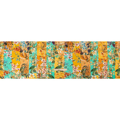 Sustainable Viscose Crepe Print - Aqua Blue and Yellow Floral Tile Stripes - Mood Exclusive El Paraiso Drape
