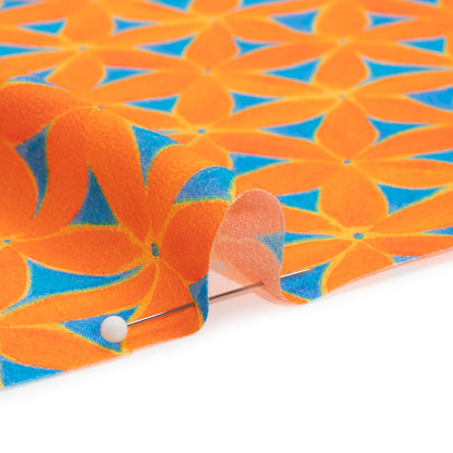Sustainable Viscose Crepe Print - Orange and Teal Flower Lattice - Mood Exclusive Lovely Lillies Detail