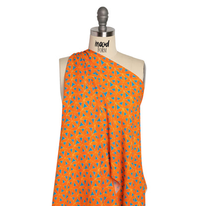 Sustainable Viscose Crepe Print - Orange and Teal Flower Lattice - Mood Exclusive Lovely Lillies Drape