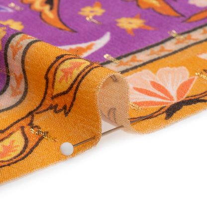 Mood Exclusive Purple Floral Facade Metallic Dotted Crinkled Viscose Crepe Panel Folded