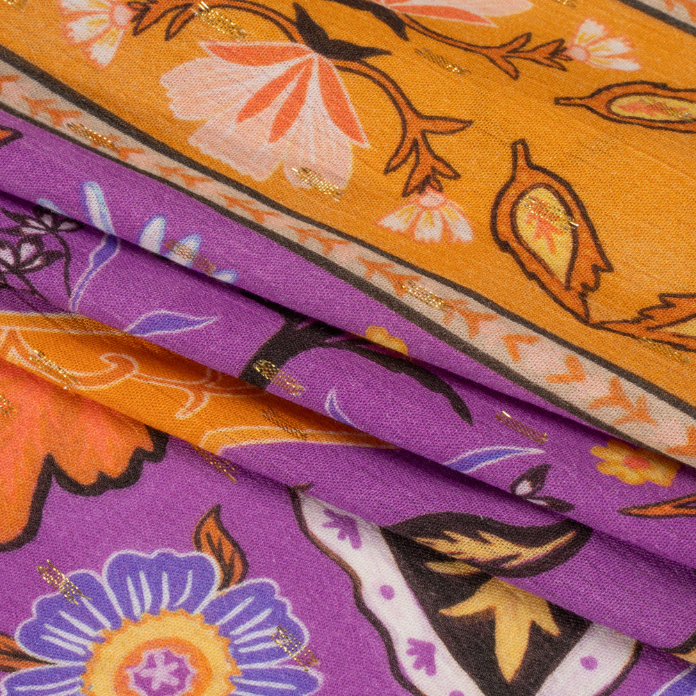 Mood Exclusive Purple Floral Facade Metallic Dotted Crinkled Viscose Crepe Panel Full