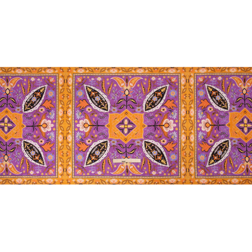 Mood Exclusive Purple Floral Facade Metallic Dotted Crinkled Viscose Crepe Panel Drape