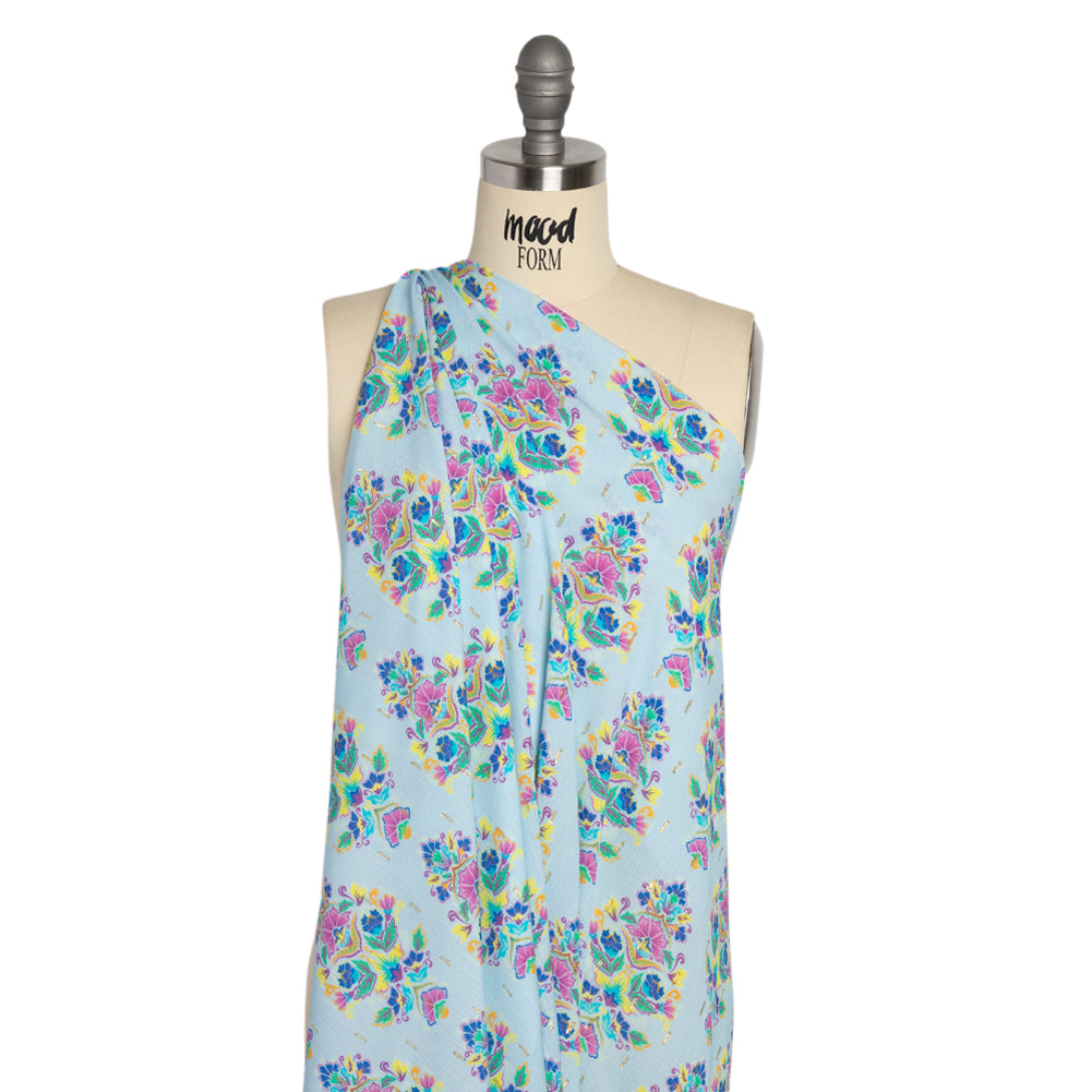 Mood Exclusive Sky Floral Feast Metallic Dotted Crinkled Viscose Crepe Detail
