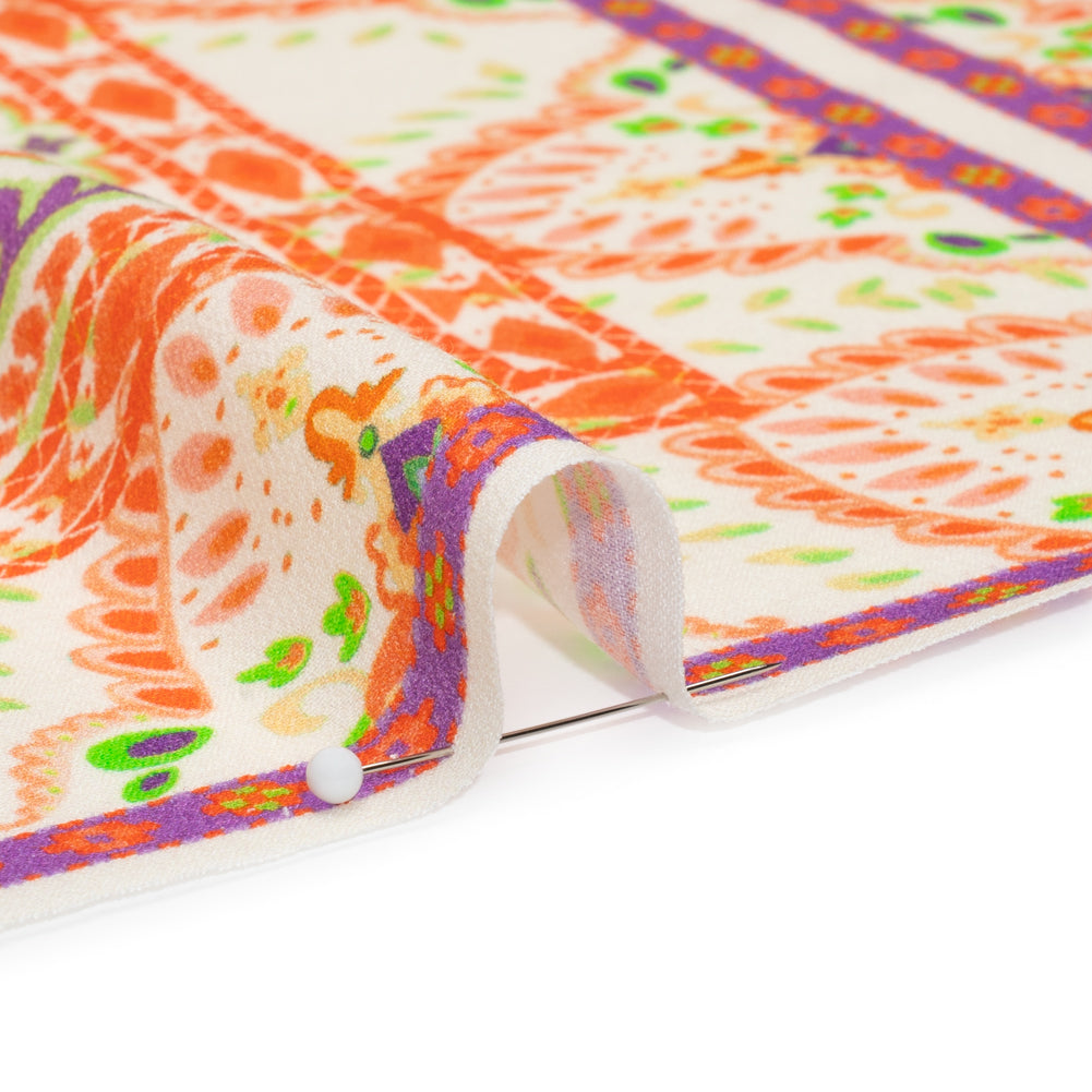 Viscose Crepe Panel - White, Orange and Purple Paisley Squares - Mood Exclusive Heavenly Day Folded