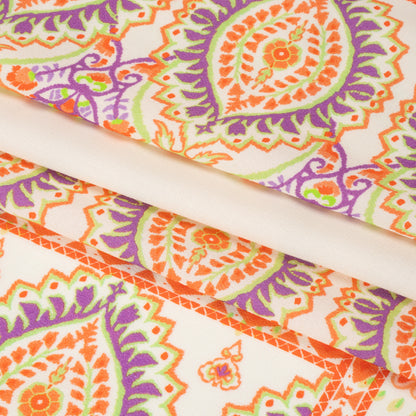 Viscose Crepe Panel - White, Orange and Purple Paisley Squares - Mood Exclusive Heavenly Day Full