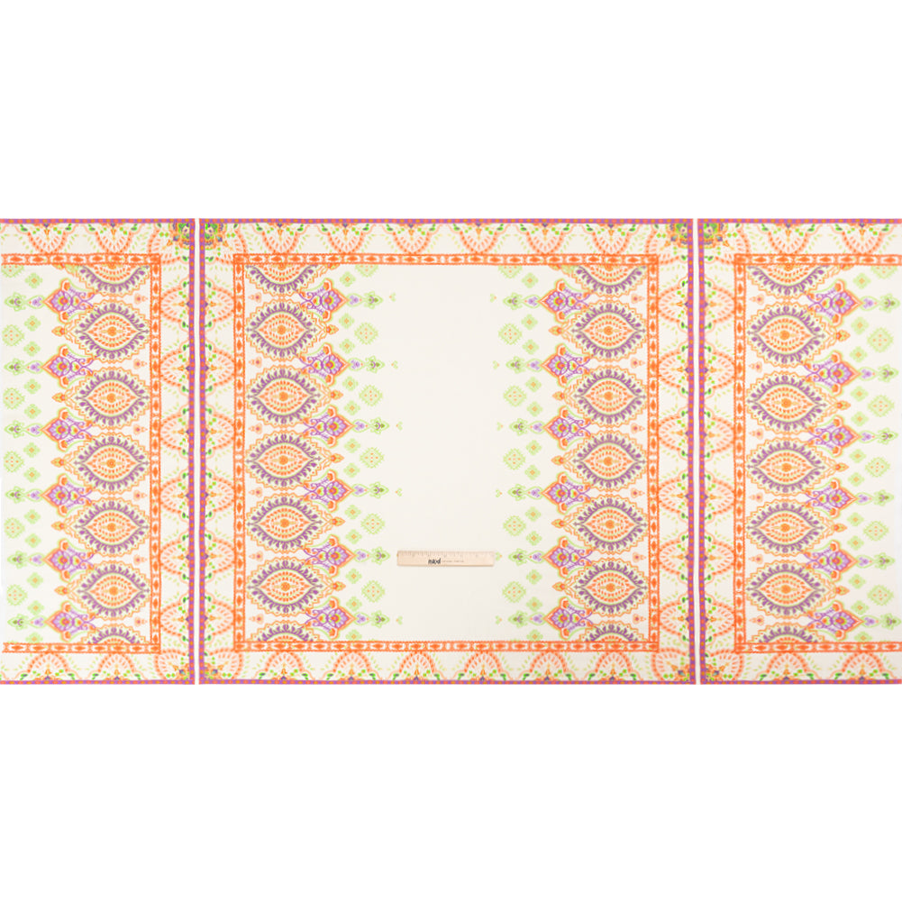 Viscose Crepe Panel - White, Orange and Purple Paisley Squares - Mood Exclusive Heavenly Day Drape