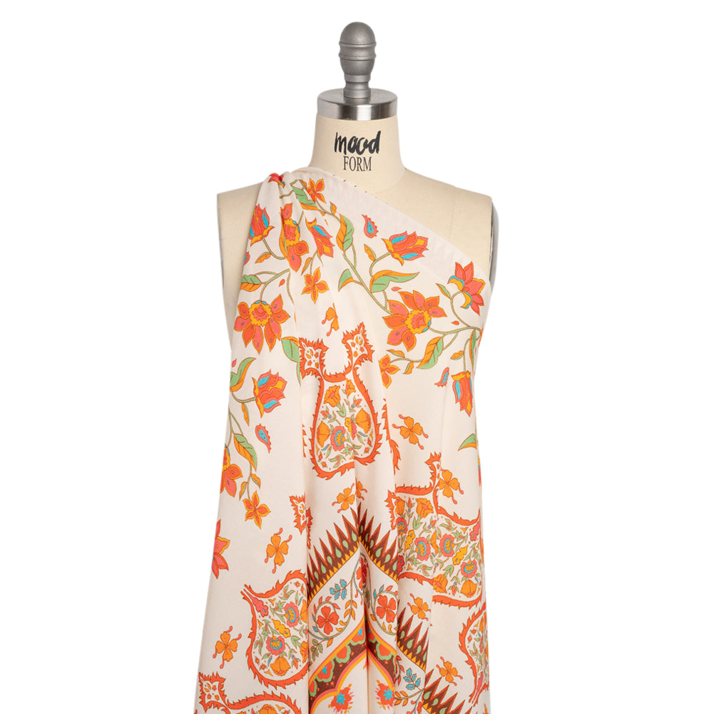 Viscose Crepe Panel - Orange Orante Floral - Mood Exclusive Tea Kettle Treats Detail
