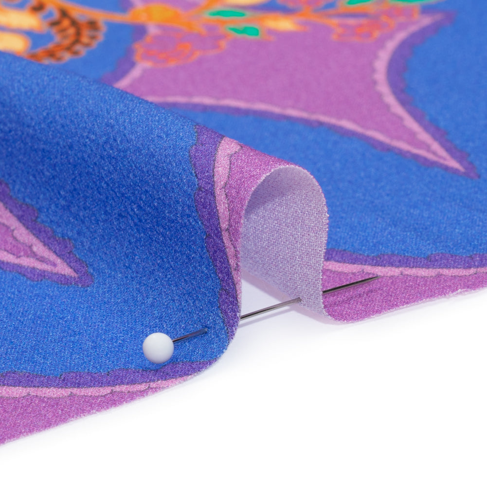Viscose Crepe Panel - Blue, Purple and Orange Floral Waves - Mood Exclusive Blueberry Bash Folded