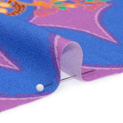 Viscose Crepe Panel - Blue, Purple and Orange Floral Waves - Mood Exclusive Blueberry Bash Folded