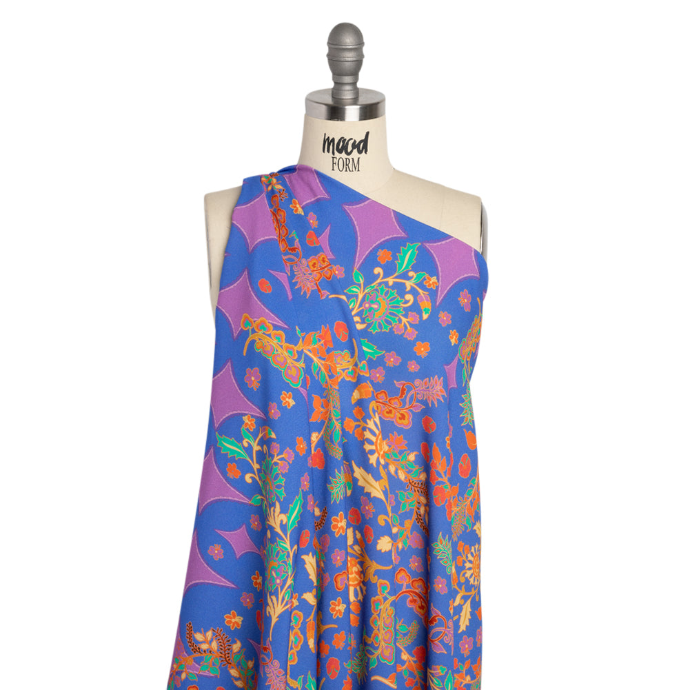 Viscose Crepe Panel - Blue, Purple and Orange Floral Waves - Mood Exclusive Blueberry Bash Detail